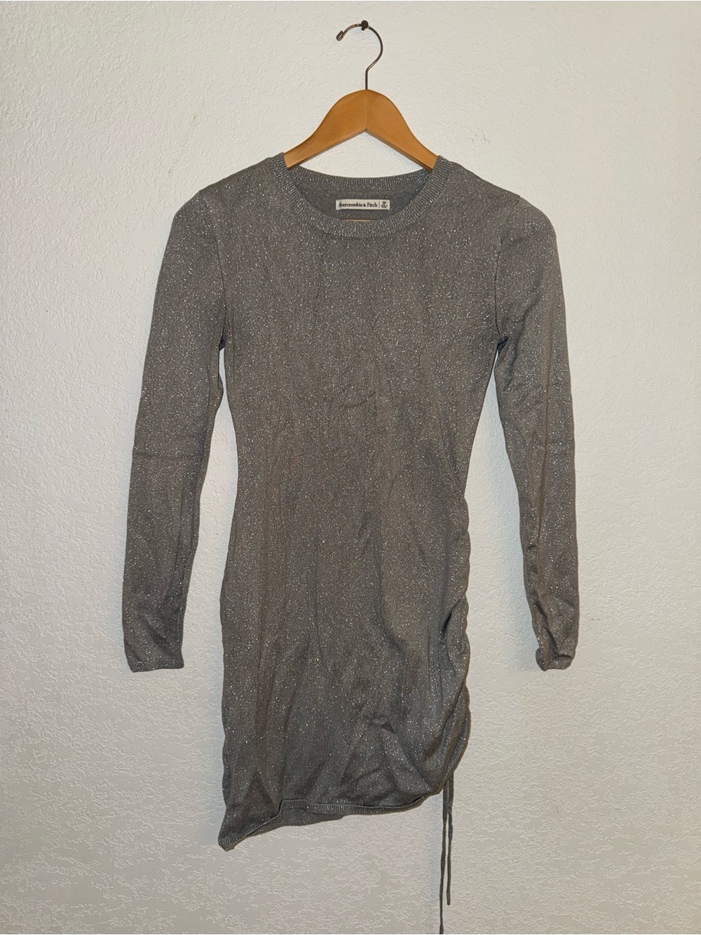 Abercrombie & Fitch Silver Gray Long-Sleeve Ruched Dress